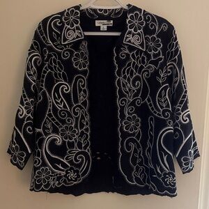 Coldwater Creek Black Jacket with White Embroidery